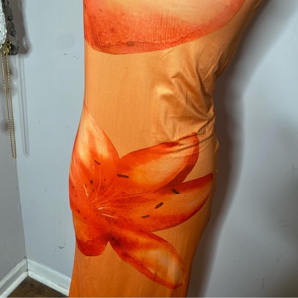 ShopMicas NWT Tangerine Orange Floral Maxi Dress - Picture 6 of 7